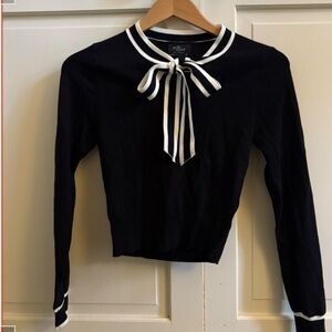 Black and White Long Sleeve Top with Bow